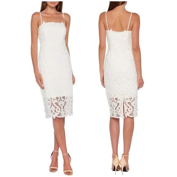 Bardot Dresses & Skirts - NWT Bardot Lina White Lace Midi Sheath Bridal Cocktail Party Dress Sz 6